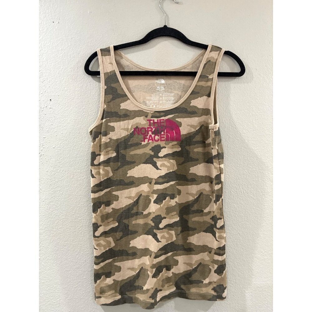 The North Face womens Camo pink logo Tank top Summer  Cotton Top size XL